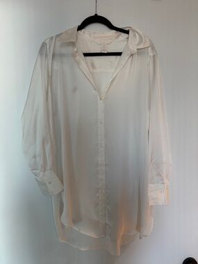 H&M Sheer Satin-Look Blouse in Ivory Cream